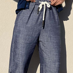 Men's Casual Cotton And Linen Elastic Waist Casual Pants MTA2774C1X