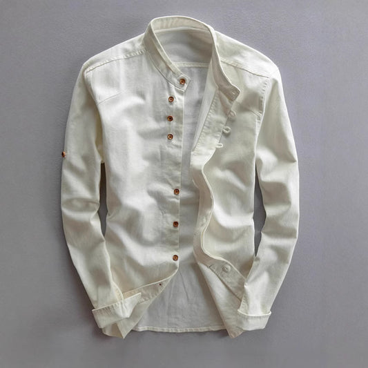 Stylish Mandarin Collar Shirt With Unique Button Design For Men