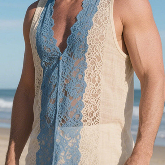 Men's Spring Fashion Lace Splicing Thin Tank Top MTA0748D8P