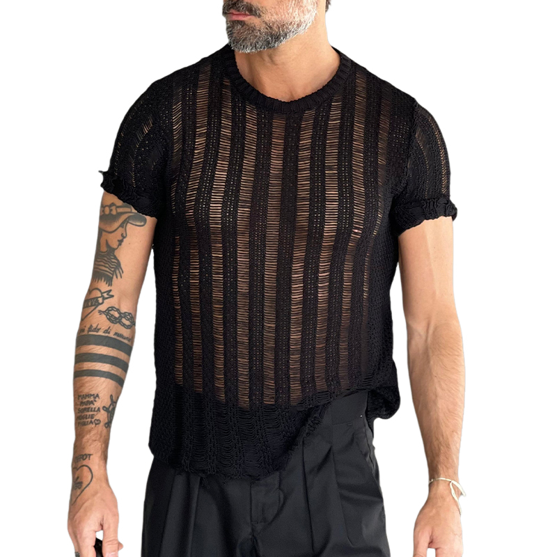 Men's Solid Color Round Neck Short Sleeve Knitted T-Shirt MTA2746C8X