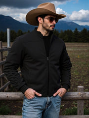 Stylish Cowboy Hat and Black Bomber Jacket Set for Outdoor Adventures