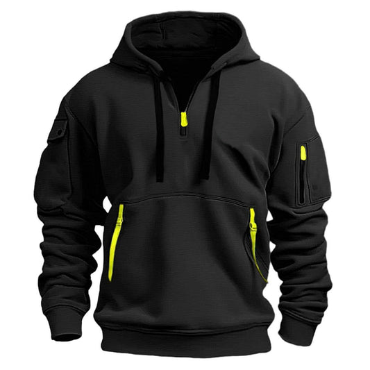 Stylish Maroon Hoodie with Tactical Pockets and Zipper Accents for Men