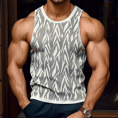 Men's Casual Round Neck Slim Fit Jacquard Knitted Tank Top MTA2555C9M