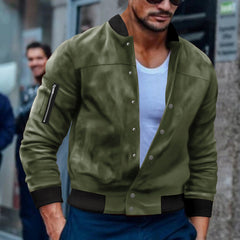 Stylish Men's Bomber Jacket with Zippered Arm Pocket and Snap Button Closure