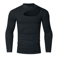 High-Neck Cut-Out Ribbed T-shirt for Modern Fashionistas