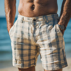 Men's Spring Fashion Plaid Linen Casual Sports Shorts MTA0360D0P