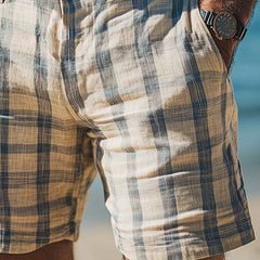 Men's Spring Fashion Plaid Linen Casual Sports Shorts MTA0360D0P