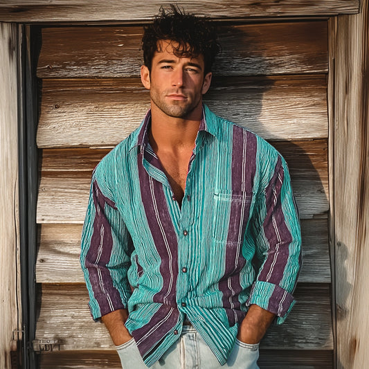 Casual Striped Shirt in Teal and Purple