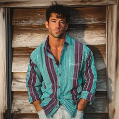Casual Striped Shirt in Teal and Purple