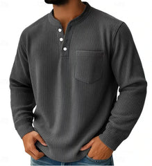 Stylish Henley Shirt With Vertical Stripes For Men - Perfect For Casual And Everyday Wear