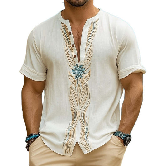 Men's Summer V-neck Fresh Printed Casual T-shirt MTA0981D5U