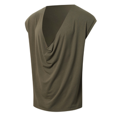 Men's Casual V Neck Cotton Draped Pleated Loose Tank Top MTA3128C5M