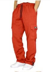 Orange Cargo Jogger Pants With Side Pockets - Perfect For Casual And Outdoor Activities
