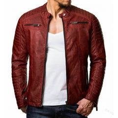 Stylish Burgundy Quilted Jacket for Men - Perfect for Casual and Fashionable Looks