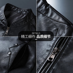 Stylish Stand-Collar Leather Jacket For Men - Perfect For Casual And Formal Wear