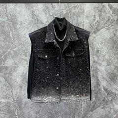 Sparkling Black Denim Jacket and Pants Set - Perfect for Night Out and Fashion Events