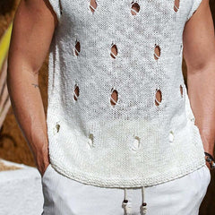 Men's Solid Color Ripped Crew Neck Knit Tank Tops MTA2813C9X