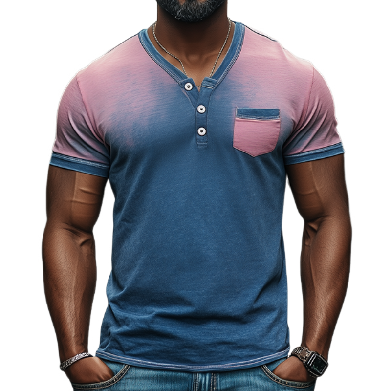 Men's Spring Fashion Casual Slim Gradient Printed Short Sleeve Shirt MTA1465C4K