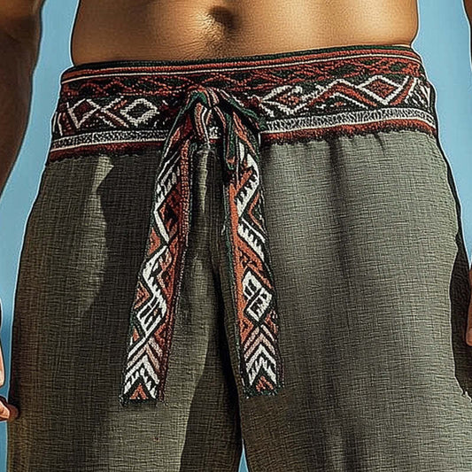 Men's Summer Cotton And Linen Embroidered Tassel Shorts MTA0933D4U