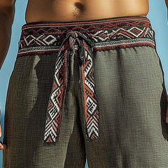Men's Summer Cotton And Linen Embroidered Tassel Shorts MTA0933D4U