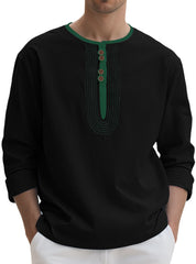 Stylish Men's Long Sleeve Henley Shirt With Unique Button Design