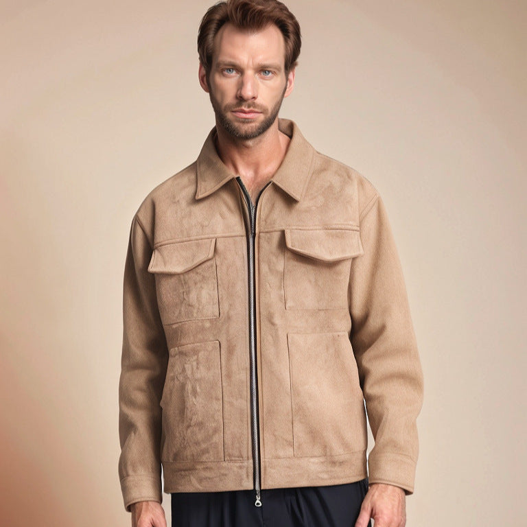 Stylish Gray Jacket with Zipper Closure and Functional Pockets