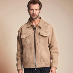 Stylish Gray Jacket with Zipper Closure and Functional Pockets