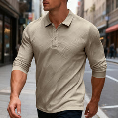 Men's Stylish Long Sleeve Polo Shirt with Geometric Pattern