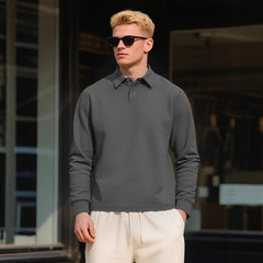 Men's Stylish Long-Sleeve Polo Shirt With Button-Down Collar - Perfect For Casual And Formal Wear