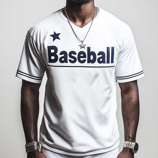 Men's Retro Casual Baseball Printed Round Neck Short Sleeve T-Shirt MTA2253C4TO