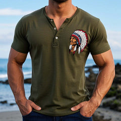Men's Casual Printed Henley Neck Short Sleeve T-Shirt MTA2561C8X