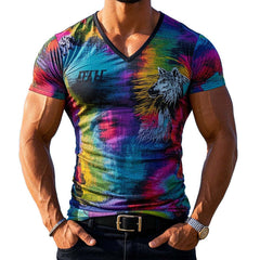 Men's Animal Print V-Neck Short Sleeve T-Shirt MTA2592C6X