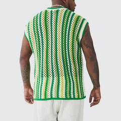 Men's Summer Fashion Leisure Vacation V-neck Hollow Knitted Tank Top MTA1089D9K