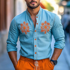 Men's Light Blue Contrast Embroidered Denim Shirt MTA2236C1U