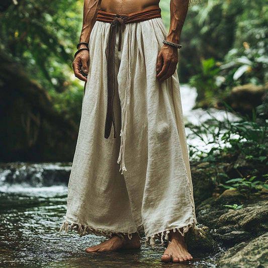 Men's Straight Loose Cotton And Linen Casual Pants 40148191U