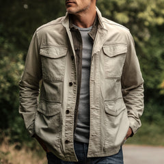 Casual Khaki Jacket with Multiple Pockets