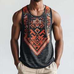 Men's Retro Casual Ethnic Style Printed Round Neck Tank Top MTA0217D4TO