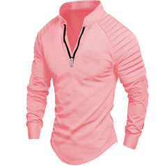 Stylish Men's Black Half-Zip Pullover With Pleated Shoulder Design