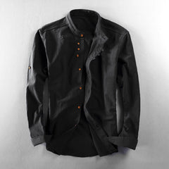 Stylish Mandarin Collar Shirt With Unique Button Design For Men