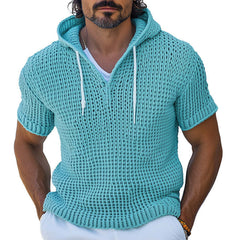 Men's Spring Fashion Woven Slim Fit Hooded Short Sleeve T-Shirt MTA0817D7P