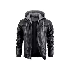 Stylish Hooded Leather Jacket For Men - Perfect For Casual And Outdoor Adventures