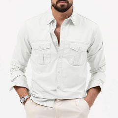 Men's Casual Button-Up Shirt with Chest Pockets - Perfect for Spring and Summer