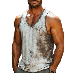 Men's Skin-friendly Breathable V-neck Retro Printed Tank Top MTA2405C8U