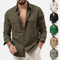 Men's Casual Button-Up Shirt With Chest Pockets - Perfect For Spring And Summer