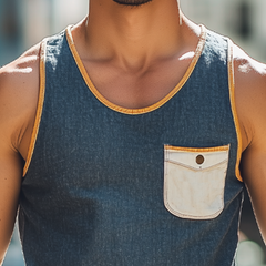Men's Fashion Casual Round Neck Tencel Denim Slim Tank Top MTA0954D8K