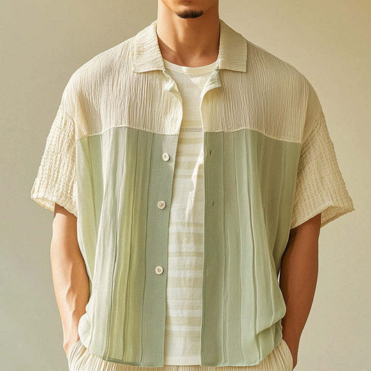 Men's Spring Fashion Textured Fabric Short Sleeve Casual Sports Shirt MTA0836D0P