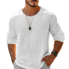 Men's Casual Cotton Linen Round Neck Loose Long Sleeve T-Shirt MTA1461C1M
