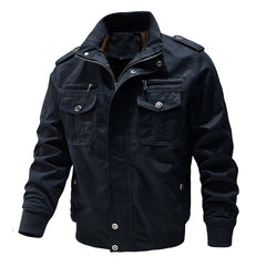 Men's Military-Style Jacket with Multiple Pockets and Adjustable Cuffs for Outdoor Adventures