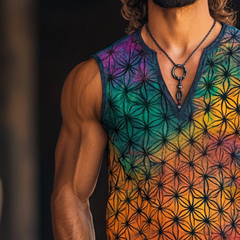 Men's Vintage Casual Flower Of Life Printed V-Neck Tank Top MTA2781C1TO