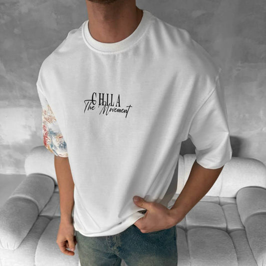 Stylish White T-Shirt with Unique Sleeve Design for Casual Wear